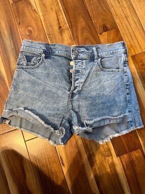 Express Light Blue Denim Frayed Hem Cutoff Shorts